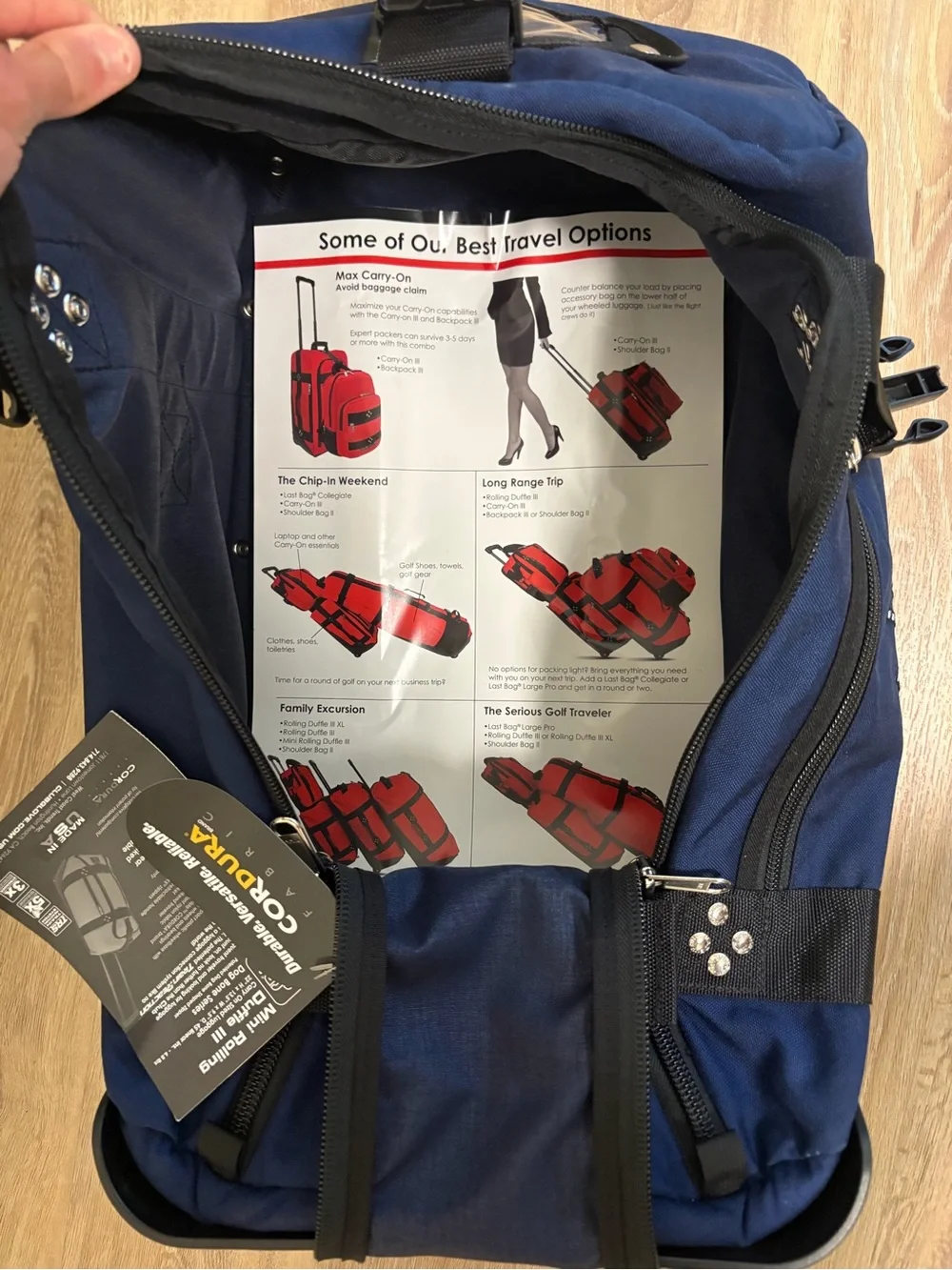 Winged Foot Golf Club Cordura Rolling Duffle NWT Navy Blue